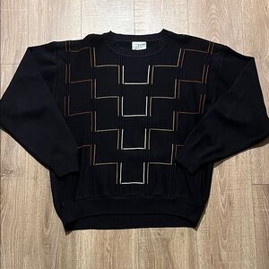 Irvine Park Vintage Men's Navy Blue Sweater with Geometric Design Size L
